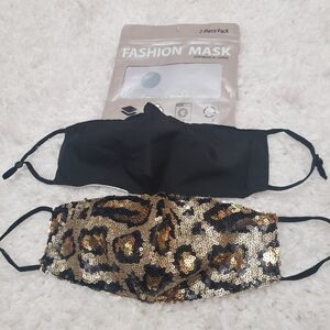Fashion x2 Cloth Face Mask Gold Sequin Animal Prin